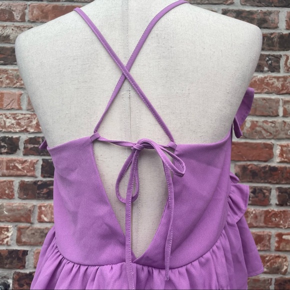 Romeo & Juliet Couture lavender ruffled crop top with lace up back / M / EUC - Picture 9 of 13